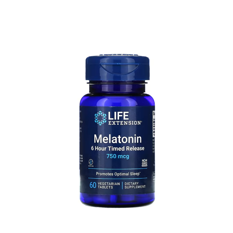 Melatonin 6 Hour Timed Release, 750mcg 60 vegetarian tabs - Life Extension