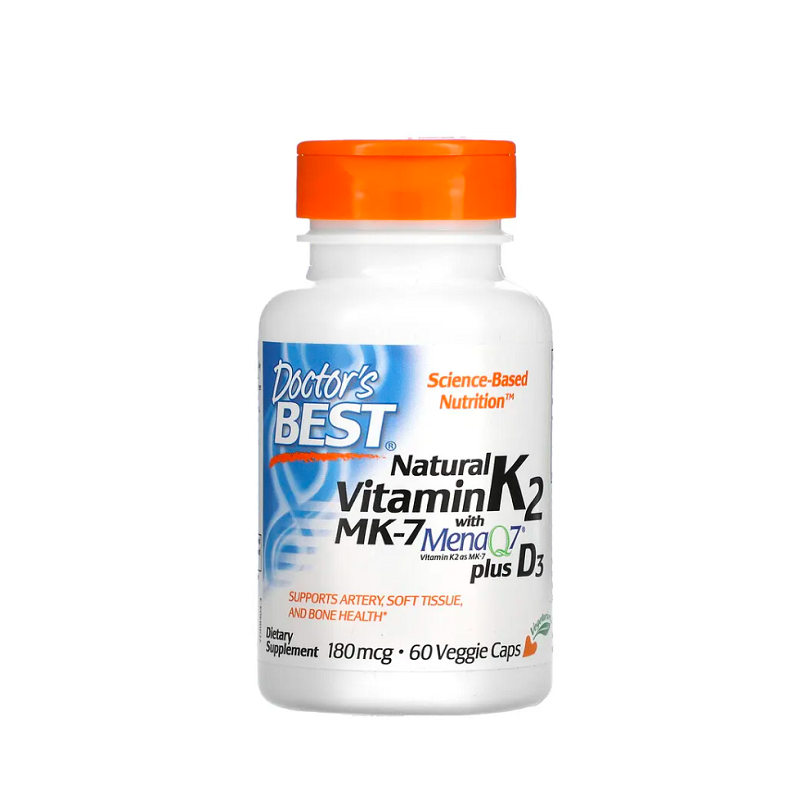 Natural Vitamin K2 MK7 with MenaQ7 plus D3, 180mcg 60 vcaps - Doctor's Best