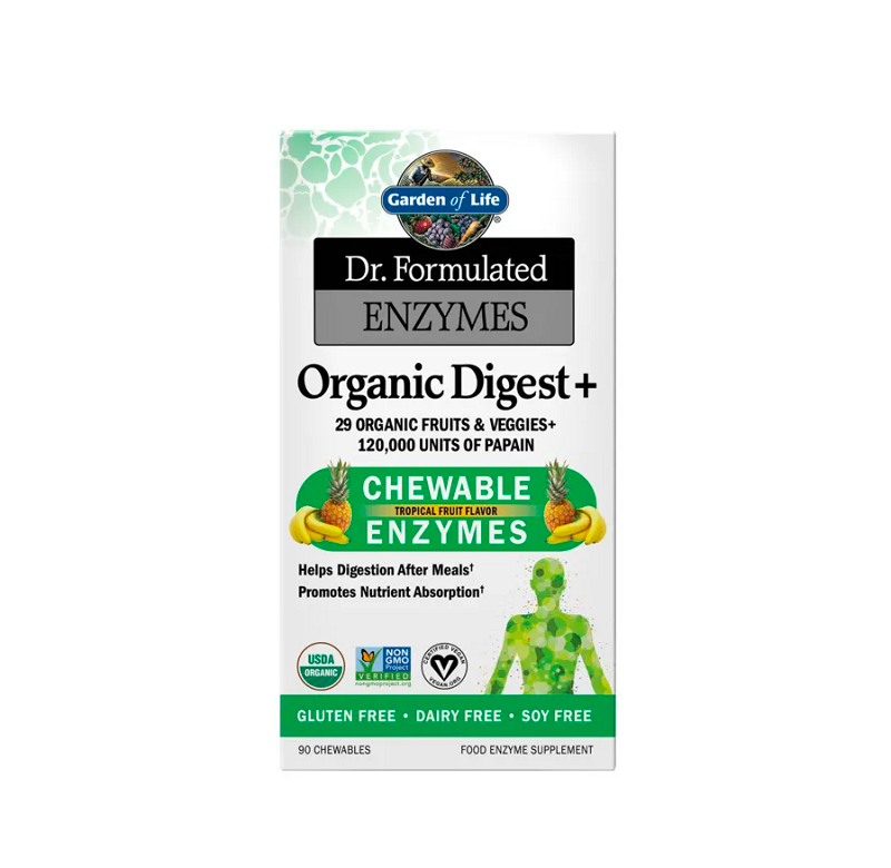 Dr. Formulated Organic Digest+, Tropical Fruit 90 chewables Garden of Life
