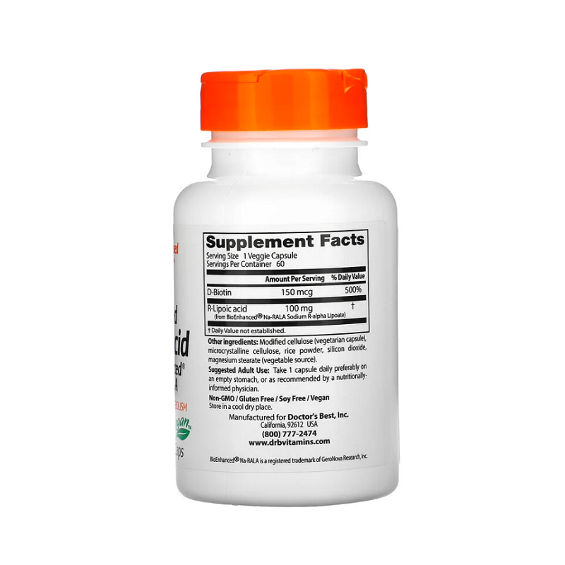 Stabilized R-Lipoic Acid with BioEnhanced Na-RALA, 100mg 60 vcaps - Doctor's Best