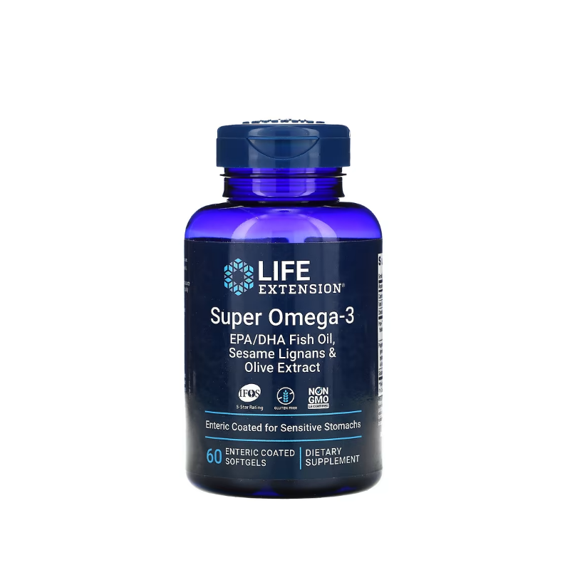 Super Omega-3 EPA/DHA with Sesame Lignans & Olive Extract 60 enteric coated softgels - Life Extension