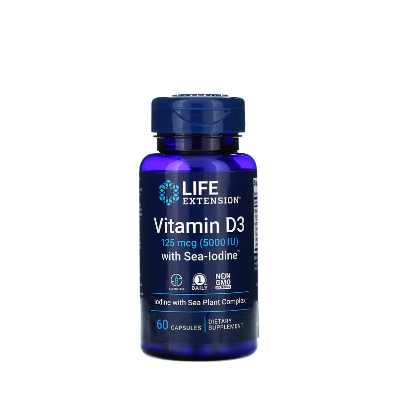 Vitamin D3 with Sea-Iodine, 5000IU 60 caps - Life Extension