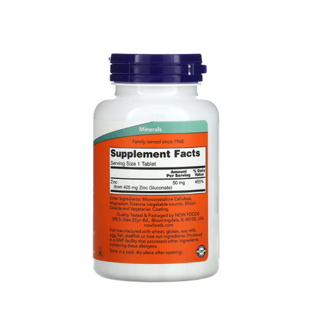 Zinc, 50mg - 250 tablets Now Foods